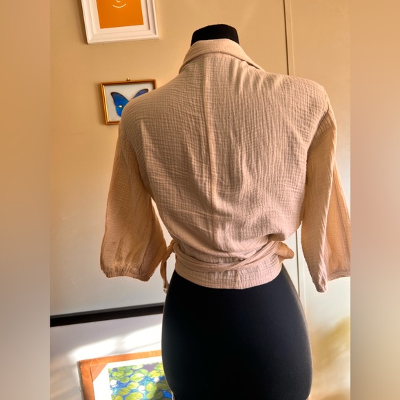 Hyfve cotton cropped tie colored shirt size large cream colored - Picture 5 of 9